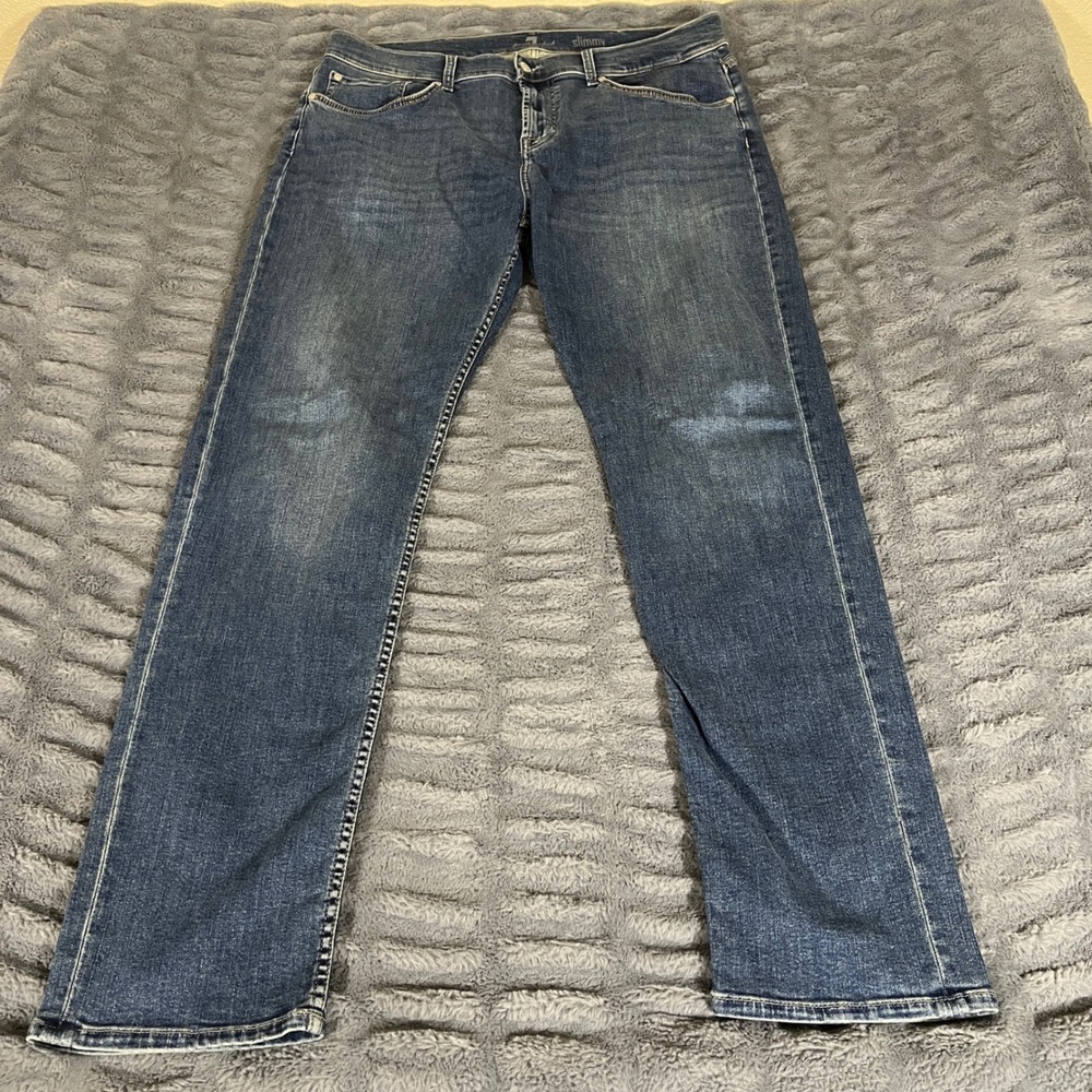 7 For All Mankind Slimmy Slim Straight Jeans Men 36 Blue Dark Wash Stretch AQ143